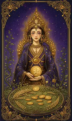 ไพ่ราชินีเหรียญ (Queen of Pentacles)