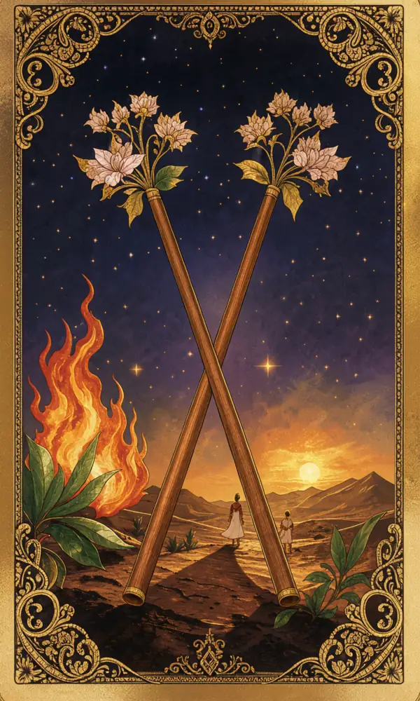 ไพ่สองไม้เท้า (Two of Wands)